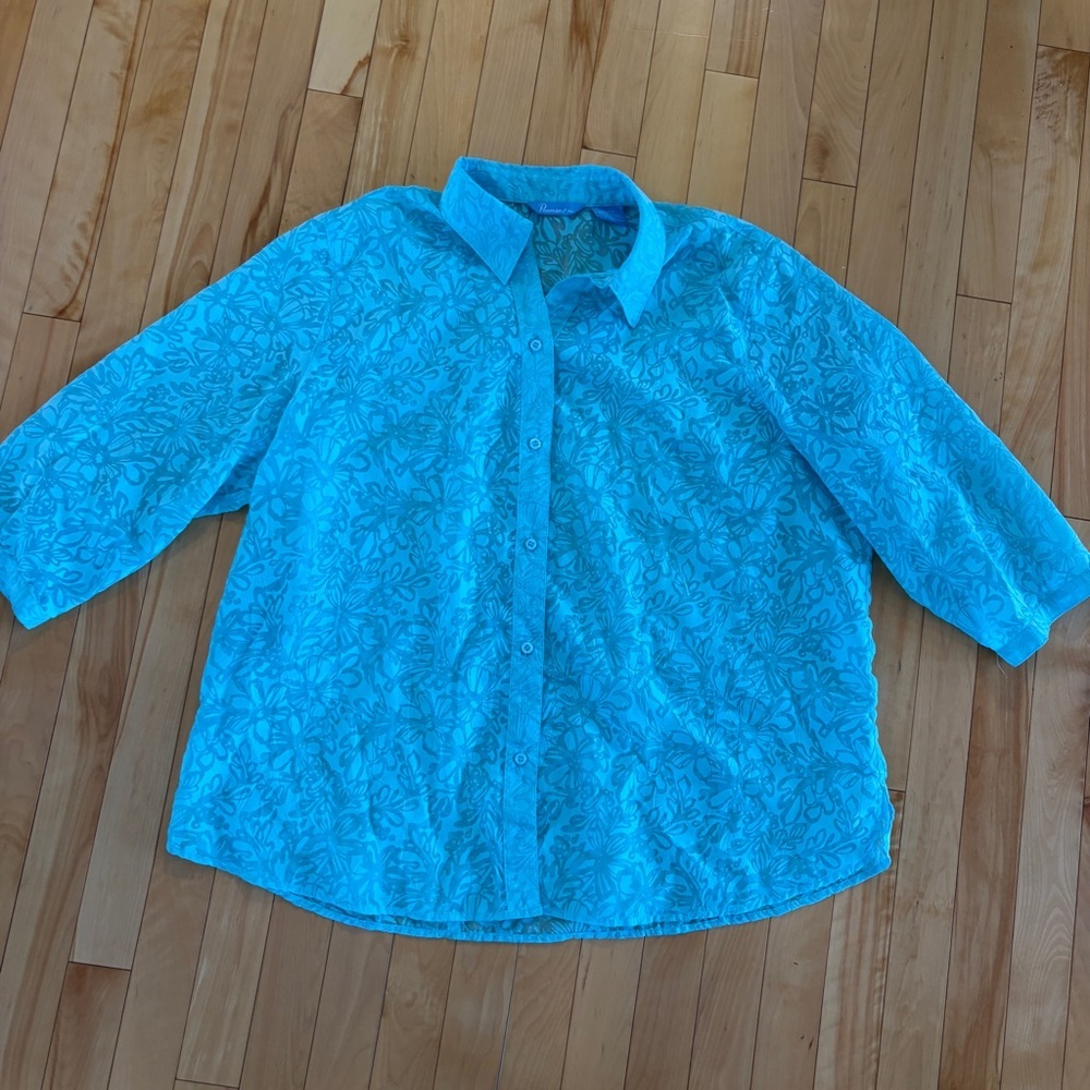 Vintage Penmans Sheer Button Top Blue Floral Summer Beach Coverup Lightweight
